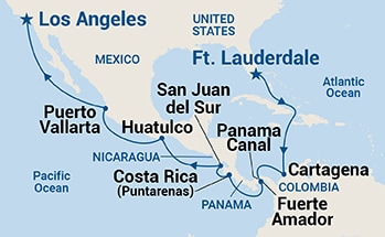 16-Day Panama Canal - Ocean to Ocean Holiday Itinerary Map